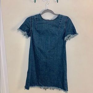 Denim dress with frayed detail